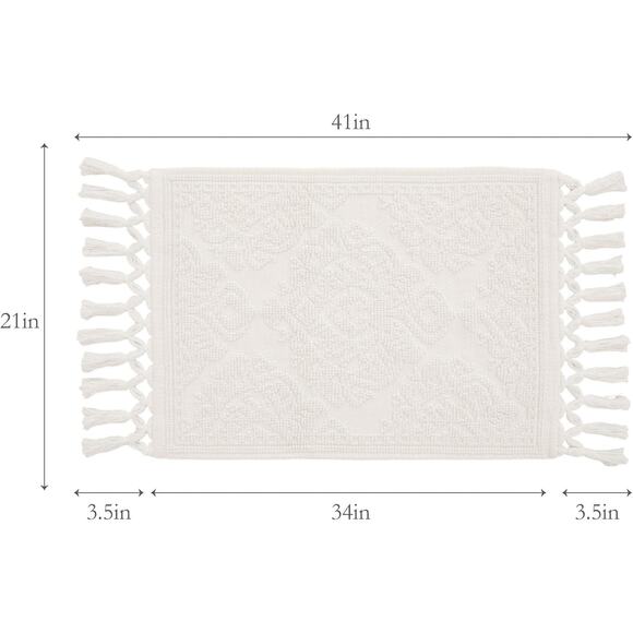 Jean Pierre - Ricardo Bath Mat Woven Fringe Bathroom Rugs 100% Cotton, Ivory - Picture 2 of 6